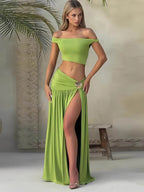 Meridian Metal-Trim Crop Top & Maxi Skirt Set