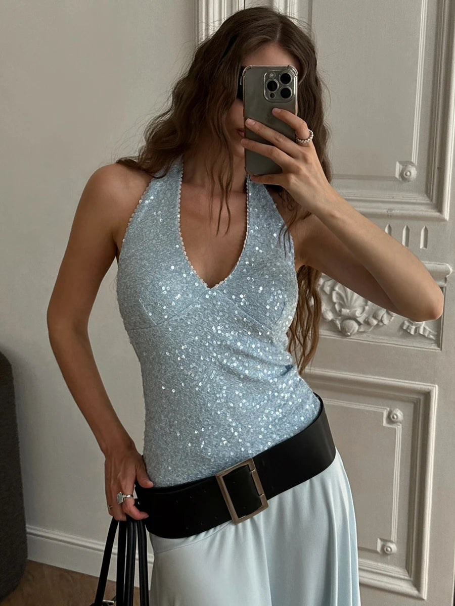 Charlotte Sequin Wrap Tank