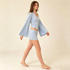 Kiara Flare-Sleeve V-Neck Top & Mini Skirt Set