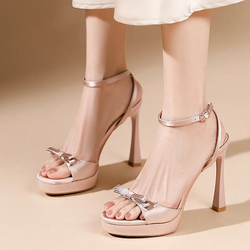 Genevieve Silk Bow Platform Sandal