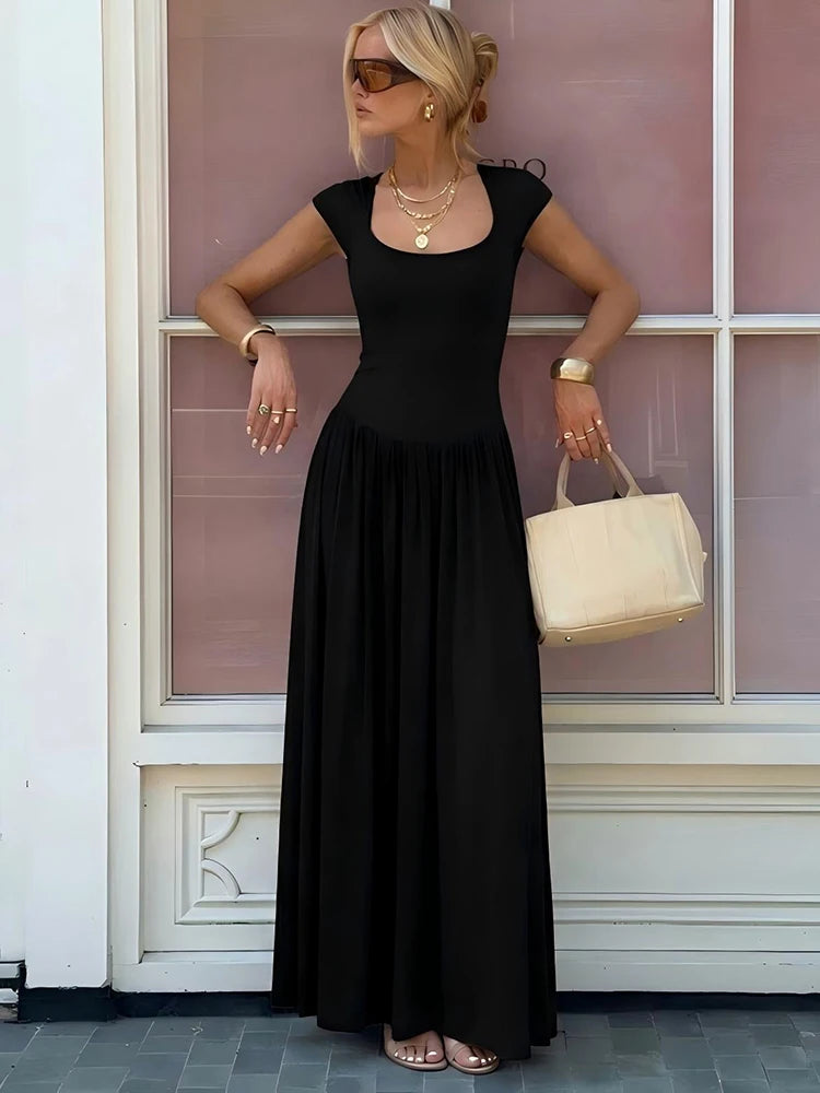 Monroe Square Cap-Sleeve Midi Dress