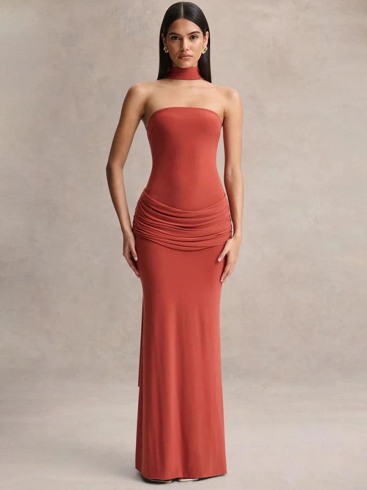 Novaline Strapless Choker Mermaid Maxi Dress