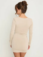 Palmer Long-Sleeve Deep-V Front-Tie Mini Dress