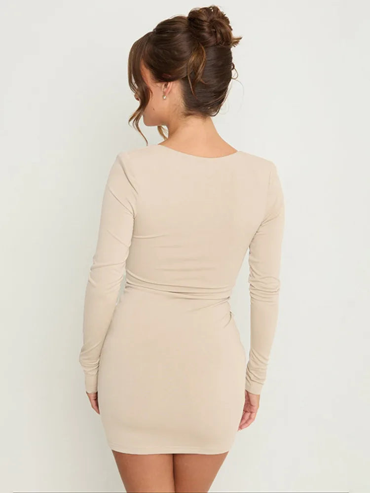 Palmer Long-Sleeve Deep-V Front-Tie Mini Dress