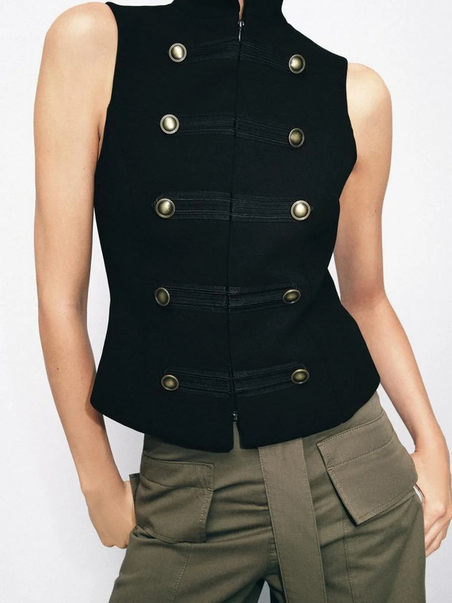 Camelia Double-Breasted Zip Vest