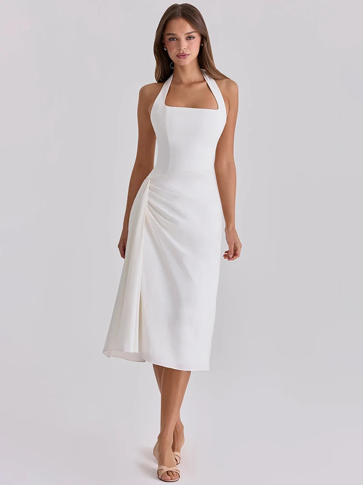 Marseille White Halter Midi Dress