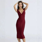 Phoebe Claret V-Neck Bodycon Dress
