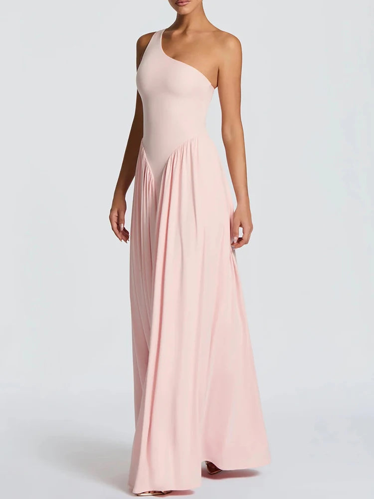 Maude One-Shoulder Pleated Maxi Dress