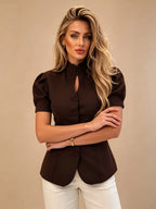 Celine Keyhole Puff-Sleeve Blouse