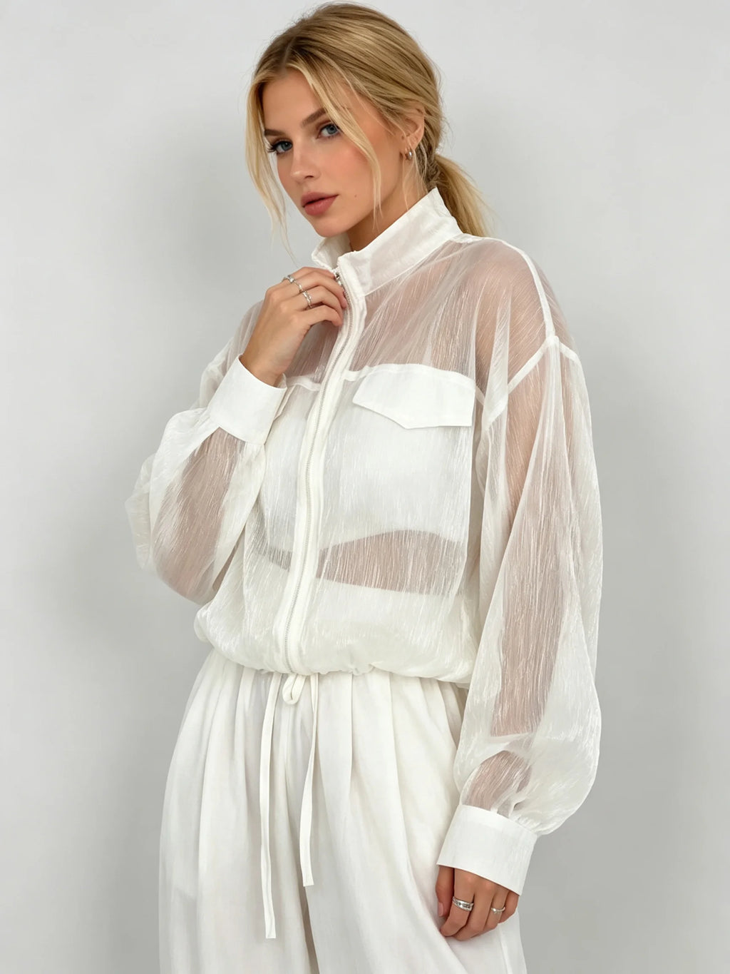Ansley Sheer Zip-Up Jacket