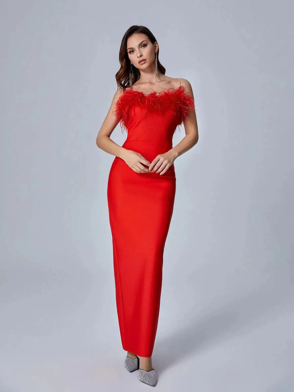 Rosalind Feather-Trim Strapless Mini Dress