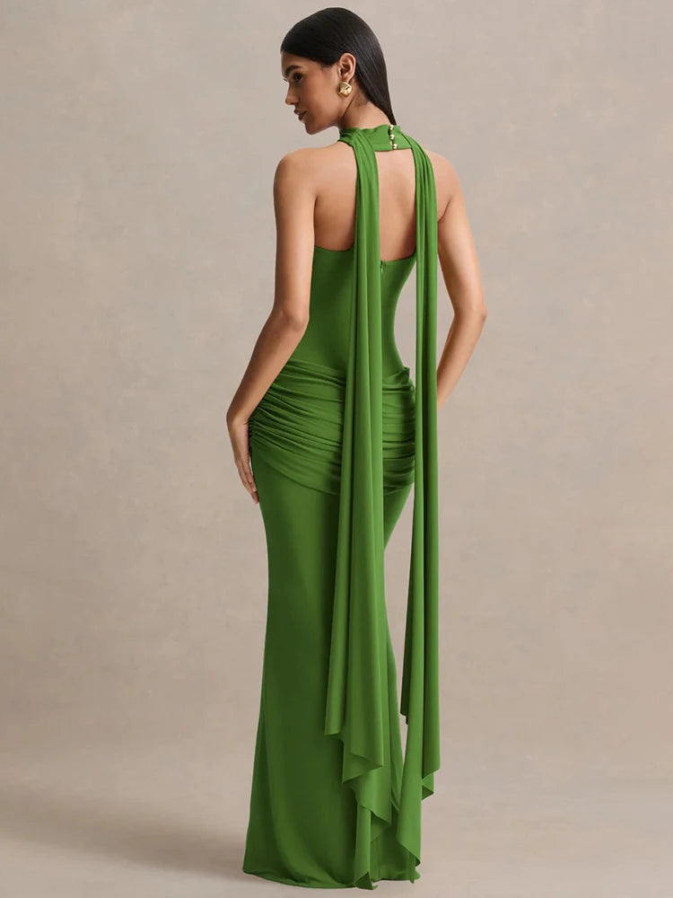 Novaline Strapless Choker Mermaid Maxi Dress