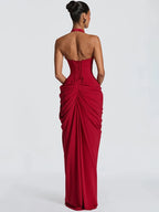 Nadia Halter Deep-V Slit Maxi Dress