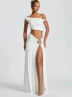 Meridian Metal-Trim Crop Top & Maxi Skirt Set