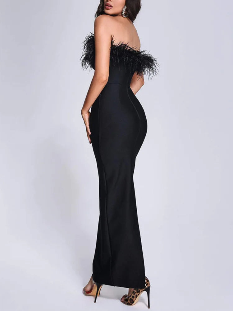Rosalind Feather-Trim Strapless Mini Dress