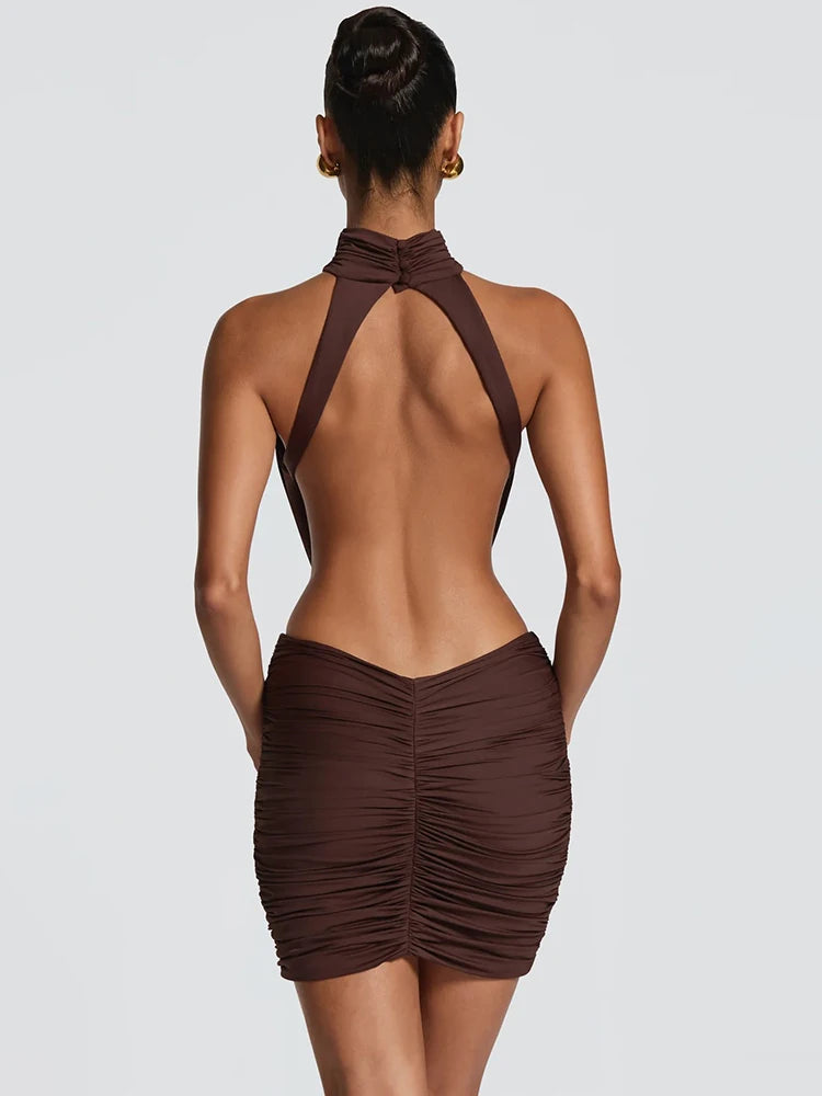 Noelani Halter High-Neck Cutout Mini Dress