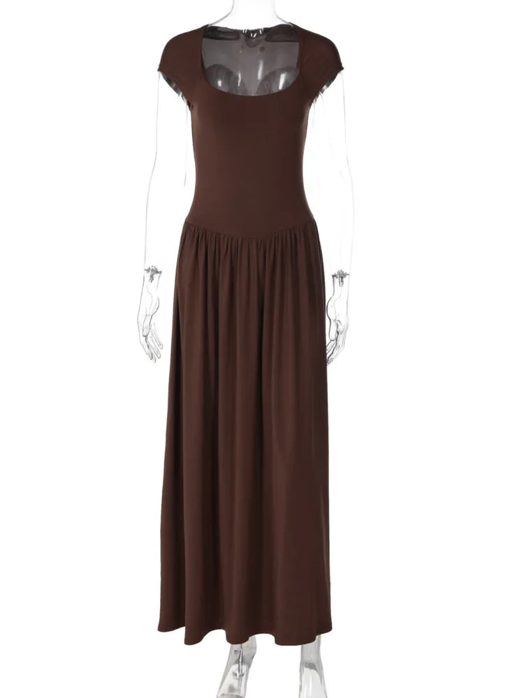 Monroe Square Cap-Sleeve Midi Dress