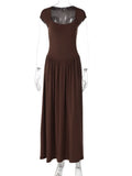 Monroe Square Cap-Sleeve Midi Dress