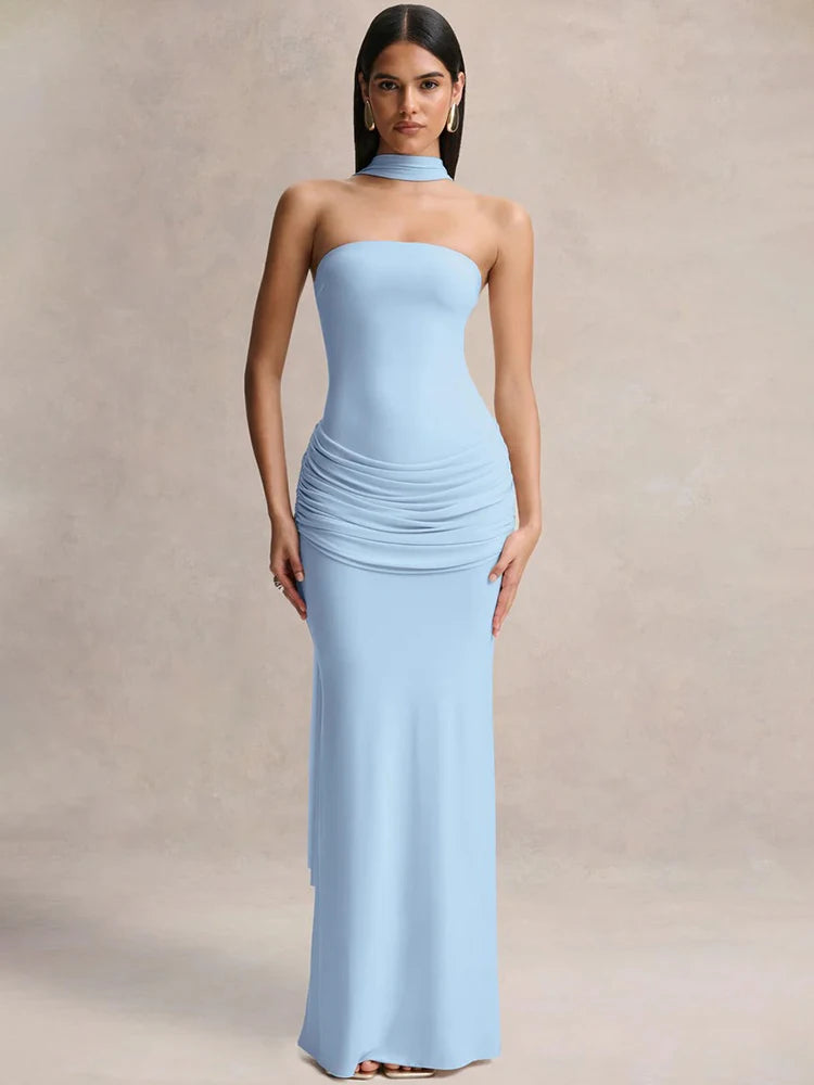Novaline Strapless Choker Mermaid Maxi Dress