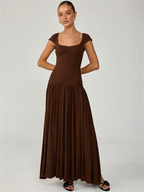 Monroe Square Cap-Sleeve Midi Dress