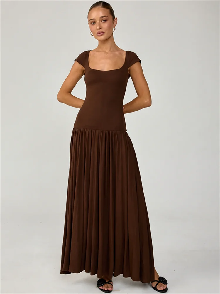 Monroe Square Cap-Sleeve Midi Dress