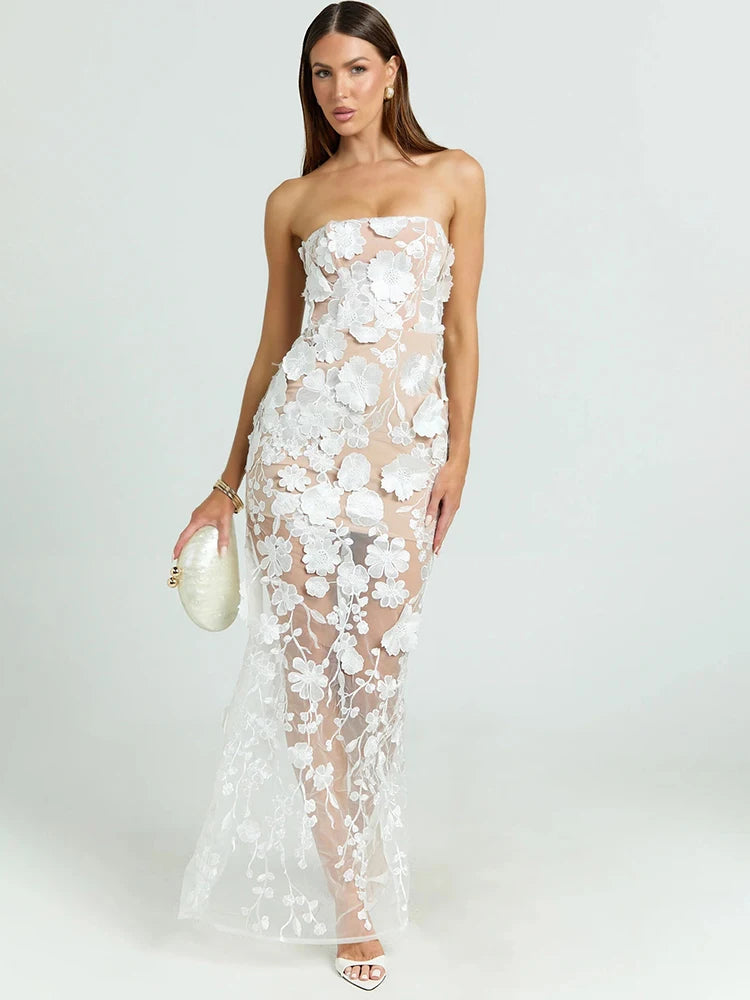 Noor Strapless Floral Lace Mermaid Gown