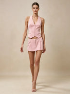 Mireille Halter Vest & Pleated Mini Skirt Set