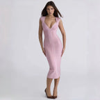 Petronella Claret V-Neck Bodycon Midi Dress