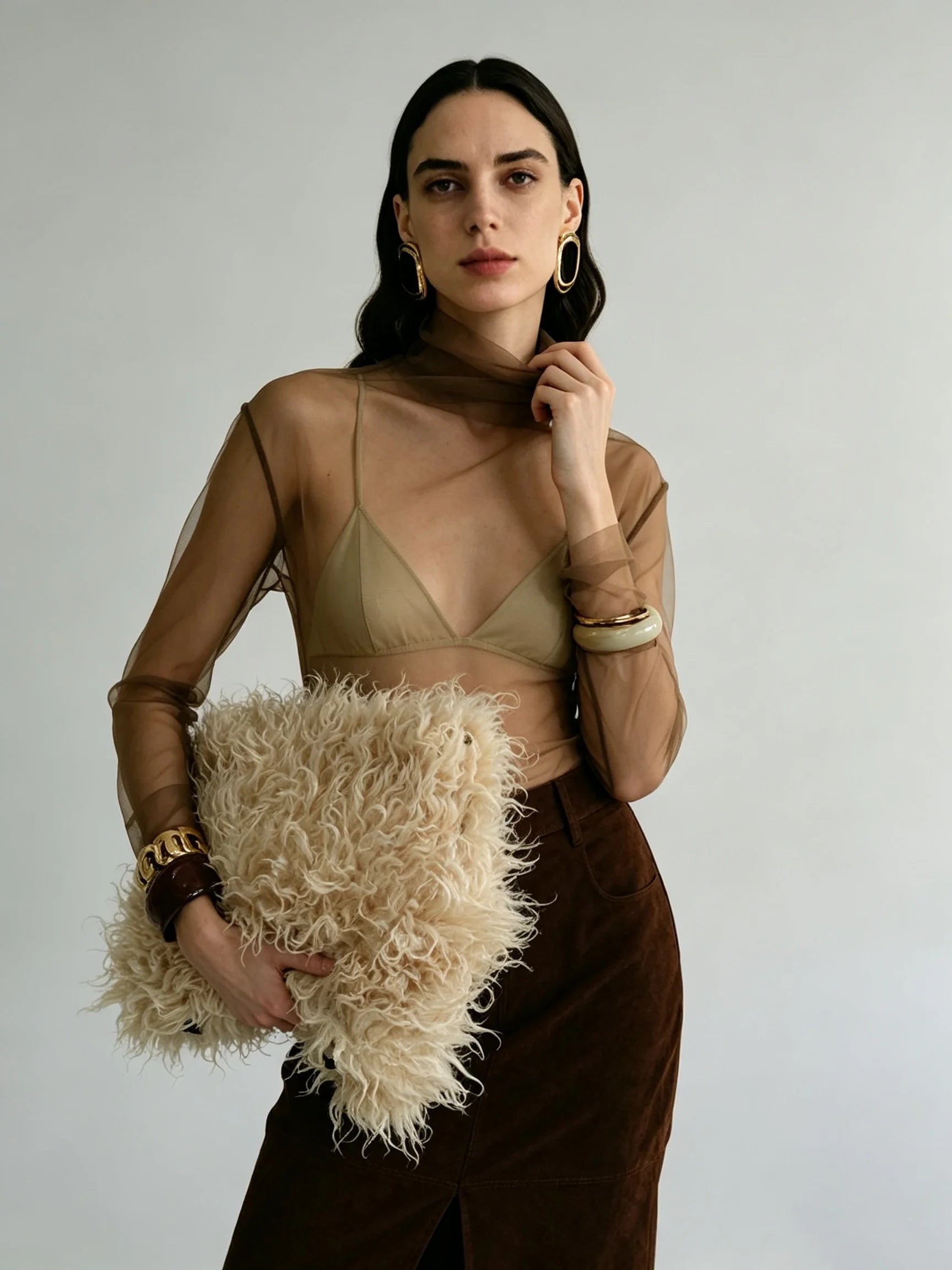Averie Sheer Mesh Turtleneck Blouse