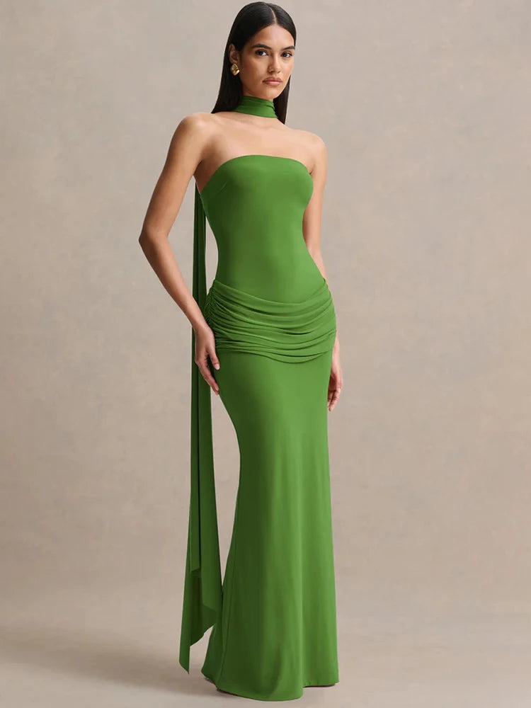 Novaline Strapless Choker Mermaid Maxi Dress