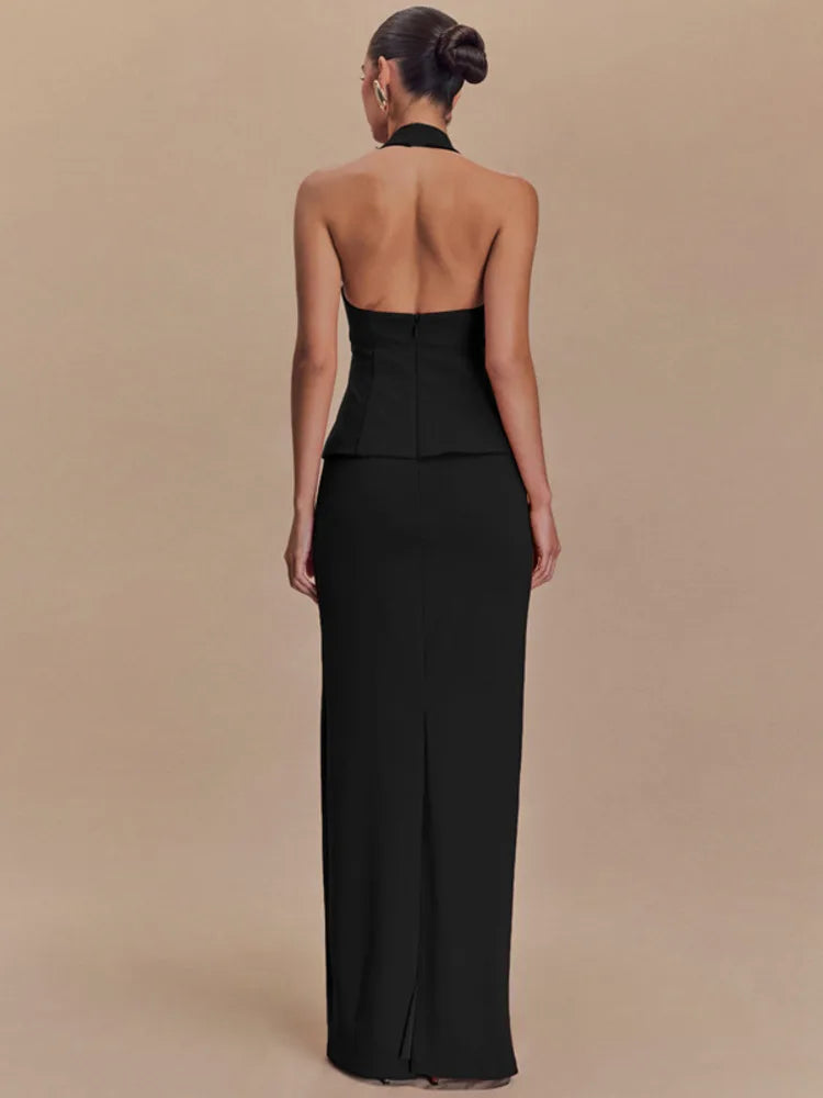 Meraude Backless Halter Top & Long Skirt Set