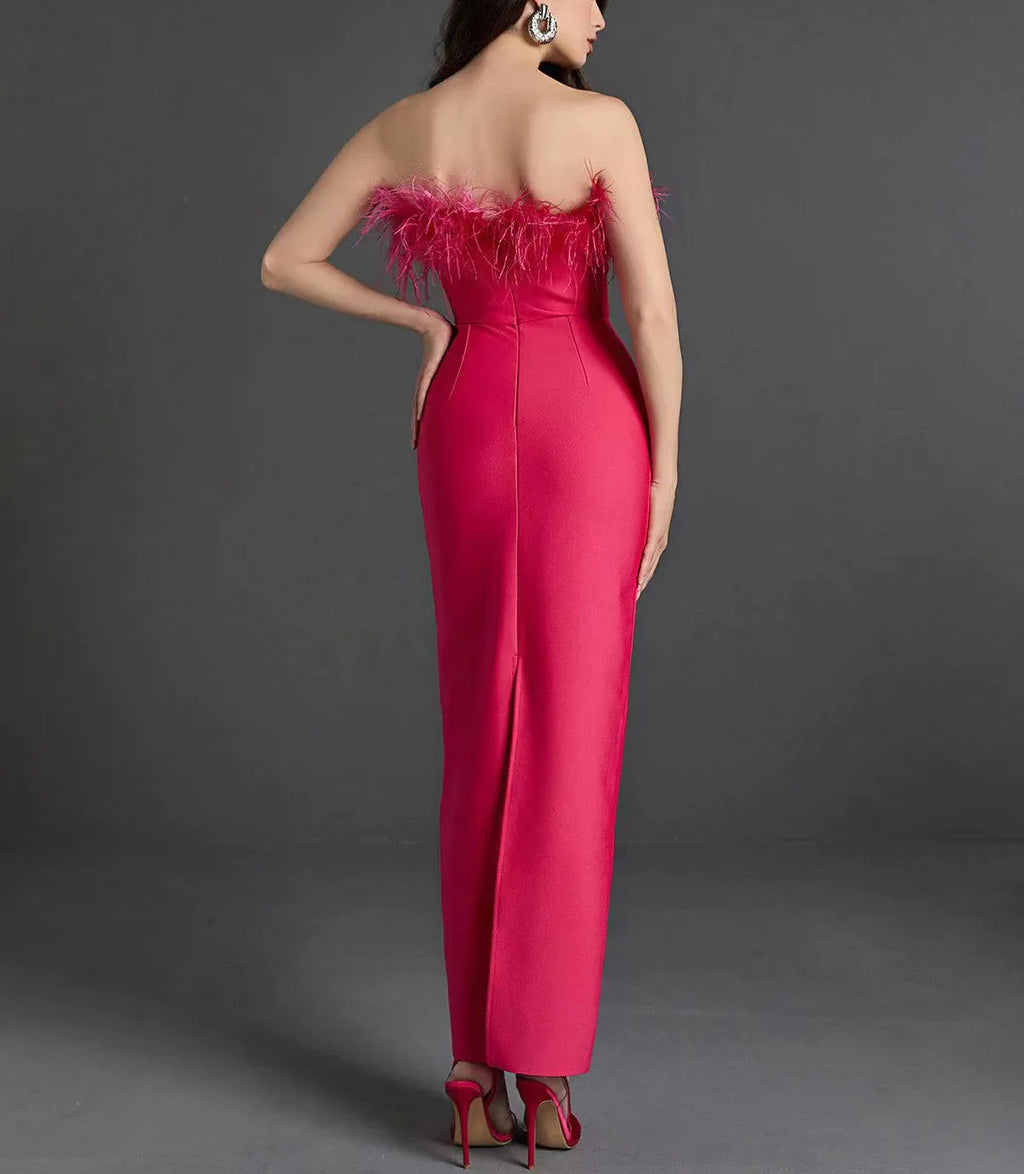 Rosalind Feather-Trim Strapless Mini Dress