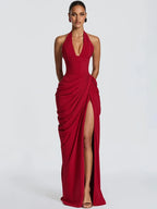 Nadia Halter Deep-V Slit Maxi Dress