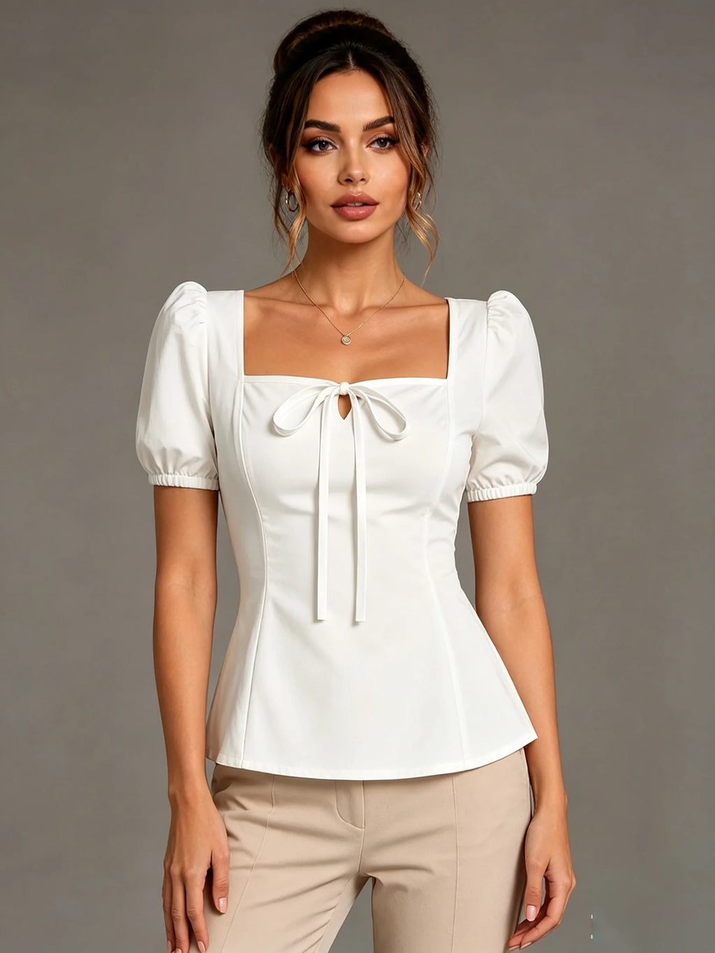 Callista Bow-Front Puff-Sleeve Blouse