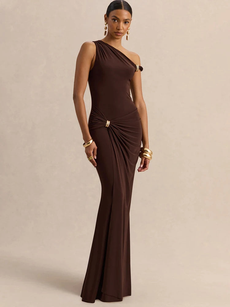 Palladia One-Shoulder Metal-Ring Mermaid Gown