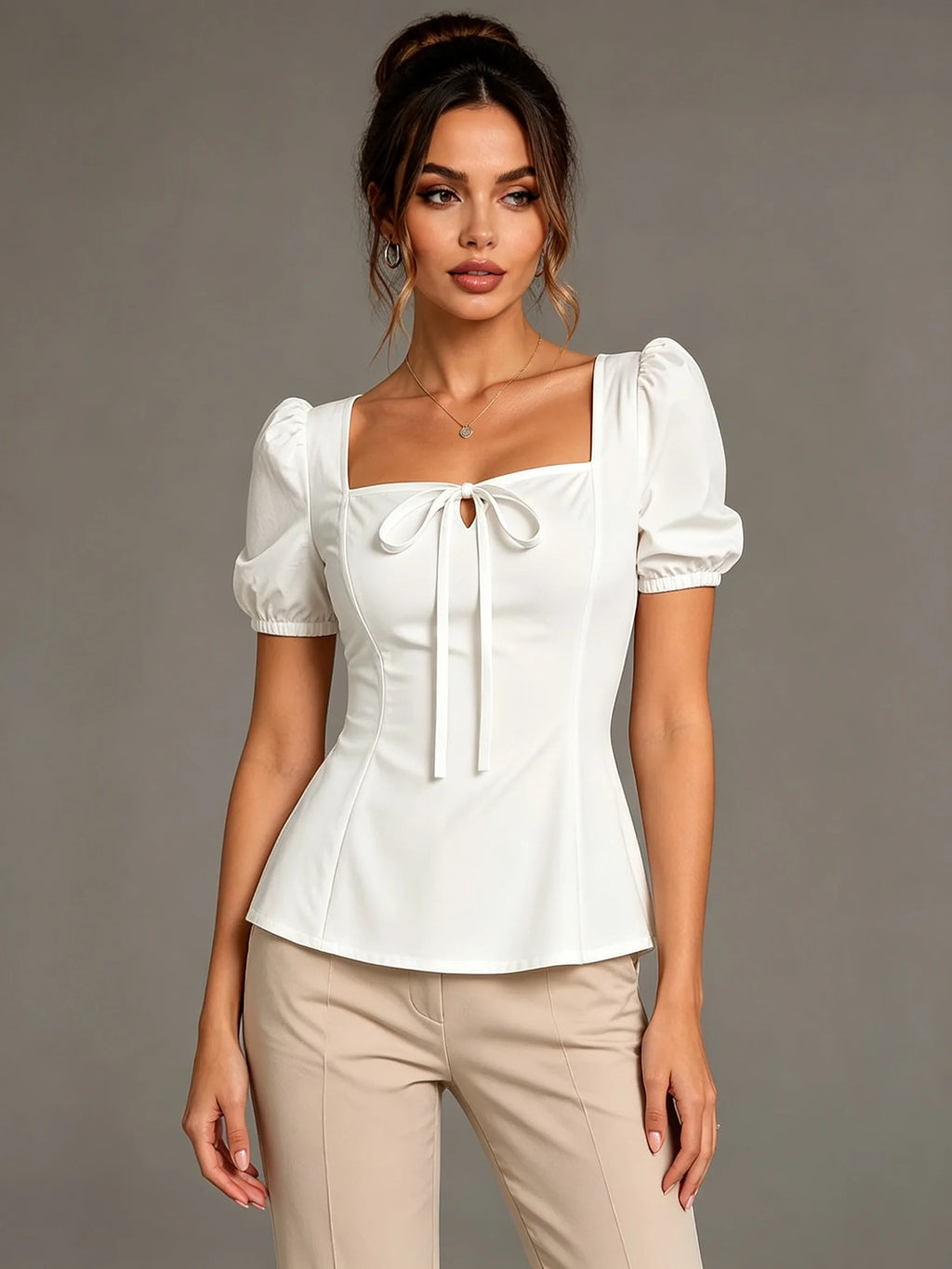 Callista Bow-Front Puff-Sleeve Blouse
