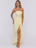 Ludivine Strapless Mesh Ruffle Gown