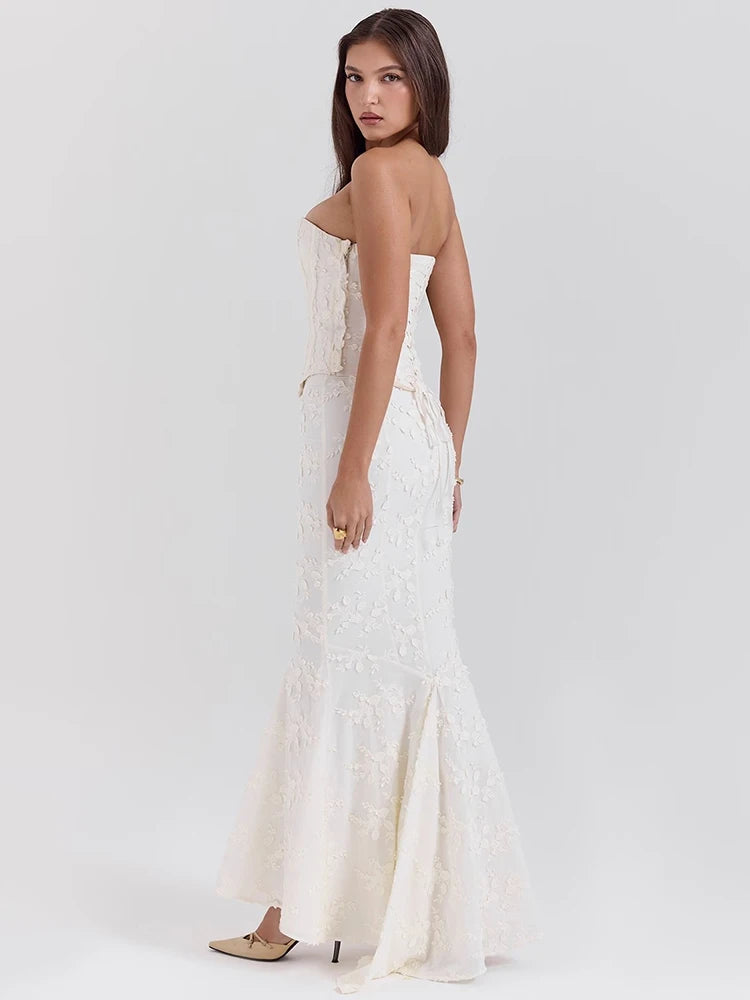 Meline Off-Shoulder Lace-Up Crop Top & Maxi Skirt Set