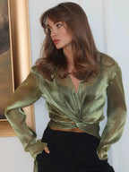 Belmont Metallic Twist-Front Blouse