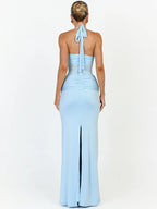 Saffron Lace Mesh Halter Maxi Dress