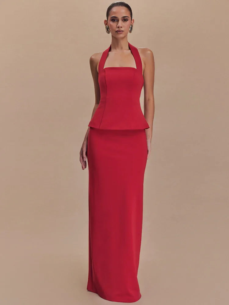 Meraude Backless Halter Top & Long Skirt Set