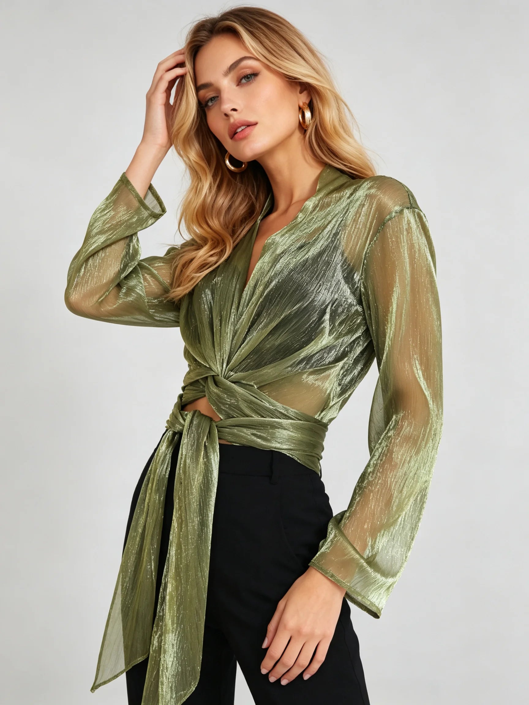 Belmont Metallic Twist-Front Blouse