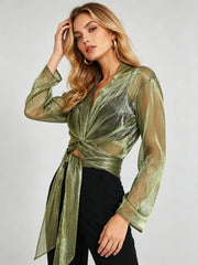 Metallic Wrap Blouse – Fleur