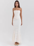 Meline Off-Shoulder Lace-Up Crop Top & Maxi Skirt Set