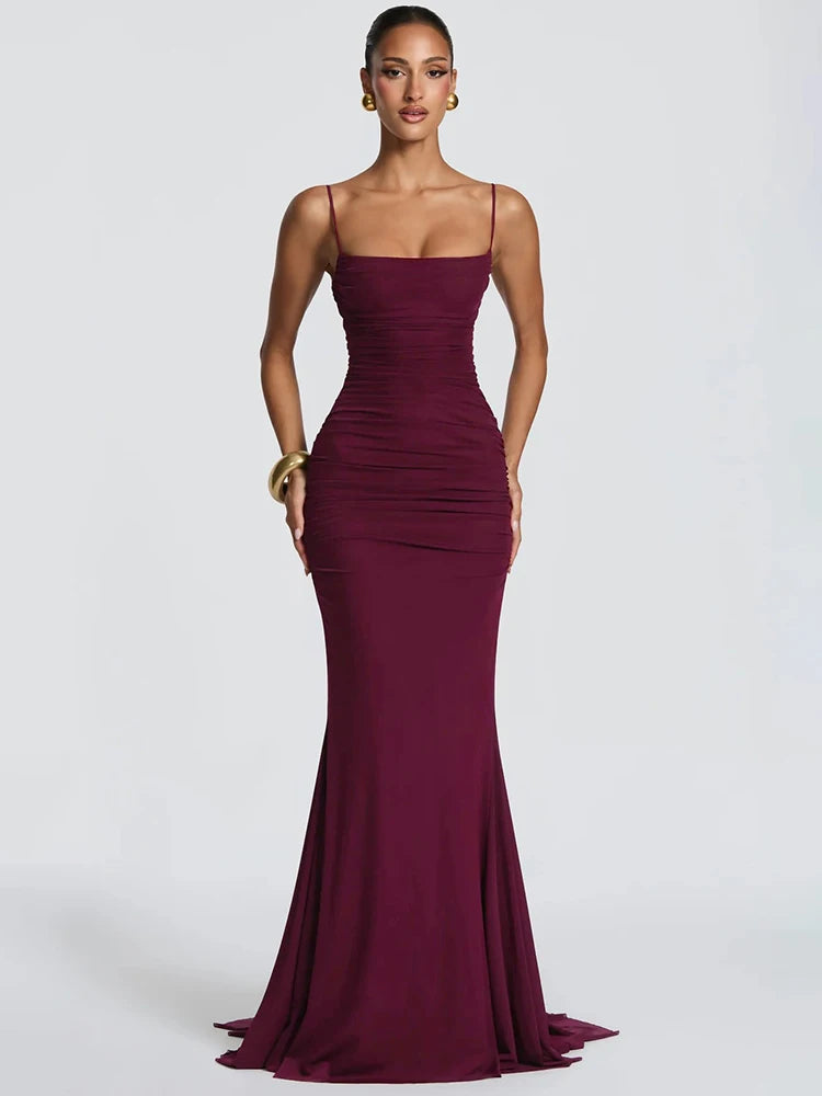 Matilda Spaghetti Strap Square-Collar Mermaid Maxi Dress