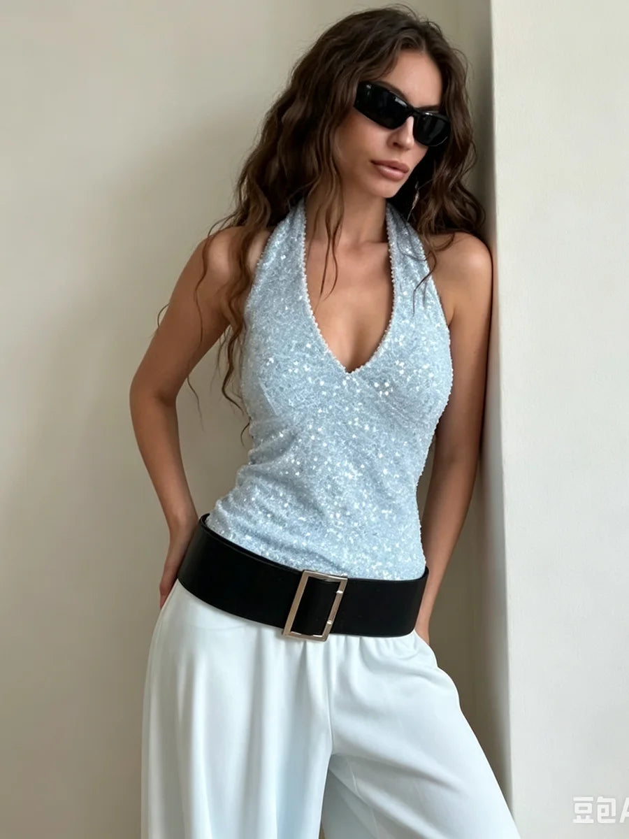 Charlotte Sequin Wrap Tank