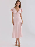 Sabrina Satin Deep-V Midi Dress