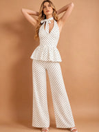 Jolie Polka Dot Peplum & Wide-Leg Pants Set