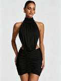 Noelani Halter High-Neck Cutout Mini Dress