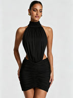 Noelani Halter High-Neck Cutout Mini Dress